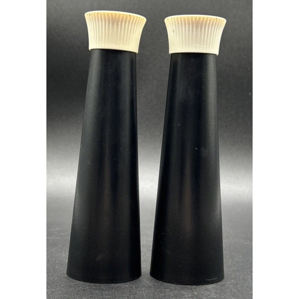 Vintage Acca Ware Salt & Pepper Shakers David Douglas Black white 5.5" Minimal